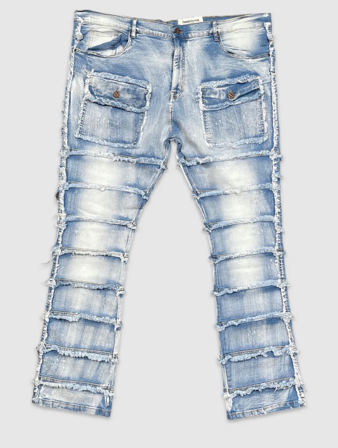 BIG&TALL FWRD DENIM PATCHWORK STACKED JEANS (5 COLORS AVAILABLE)