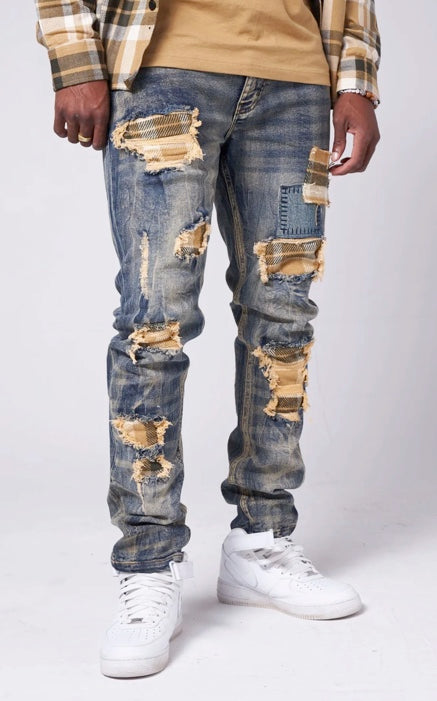 BIG & TALL RUGGED PLAID DENIM JEAM