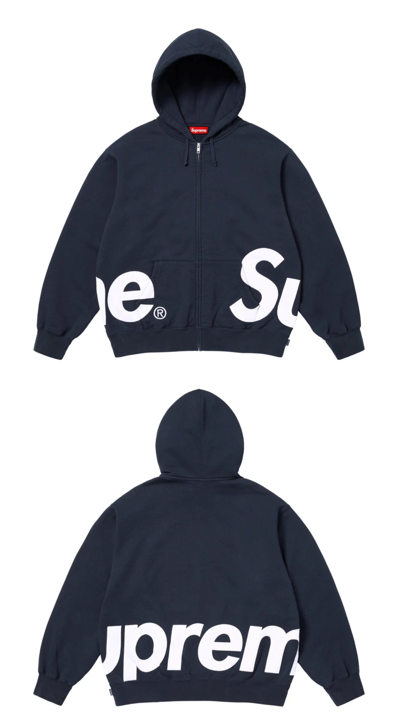 SUPREME BIG LOGO ZIP UP HOODIE NAVY