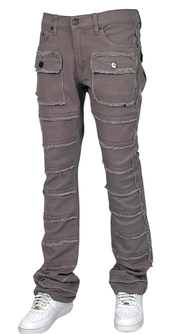BLIND TRUST FRAYED STACKED JEANS GRAY