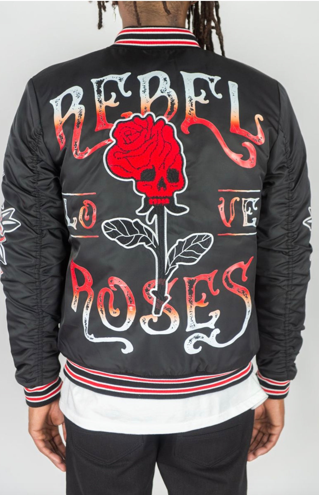 REBEL ROSES NYLON JACKET BLACK