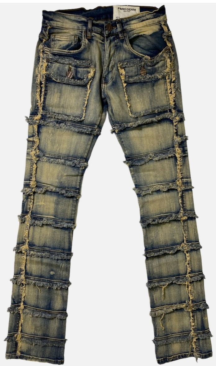 BIG&TALL FWRD DENIM PATCHWORK STACKED JEANS (5 COLORS AVAILABLE)