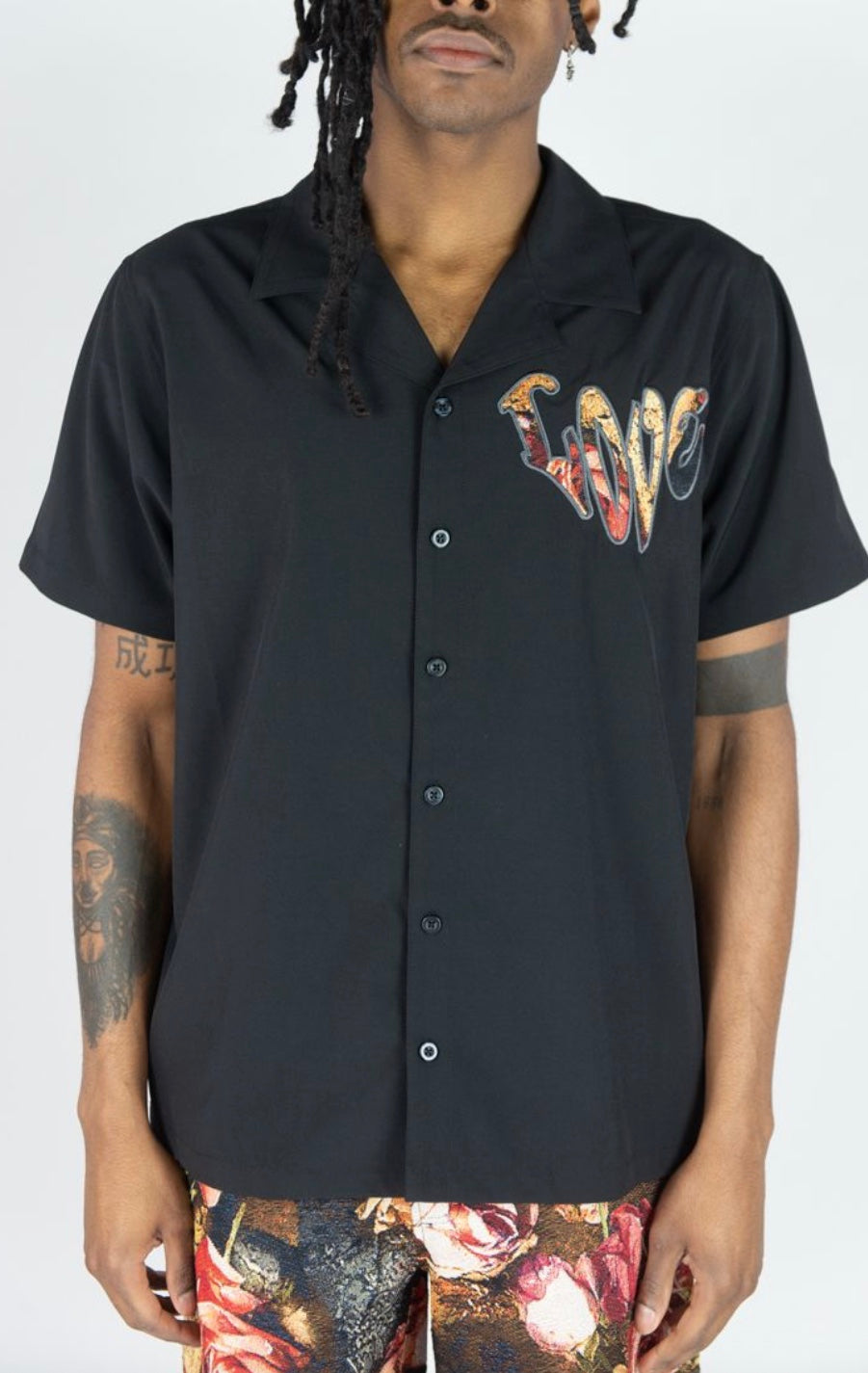 BIG & TALL ROSES SKULL BUTTON DOWN SHIRT