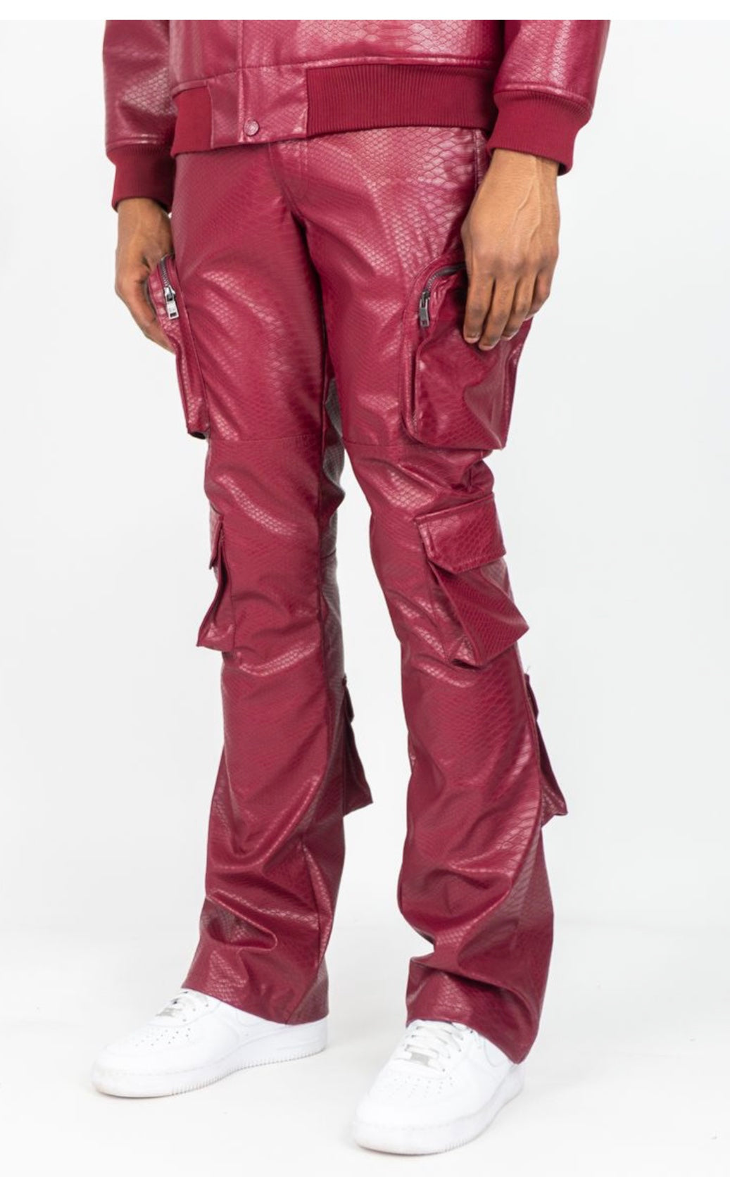R3 CROC PU STACKED CARGO PANTS