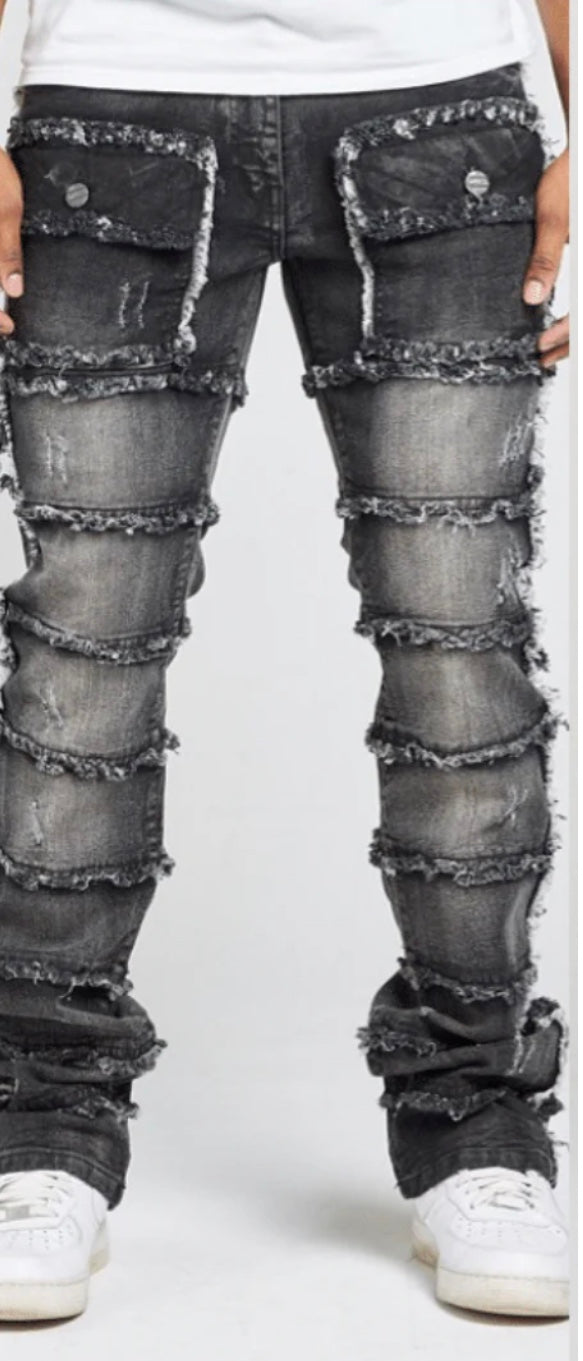 BIG&TALL FWRD DENIM PATCHWORK STACKED JEANS (5 COLORS AVAILABLE)
