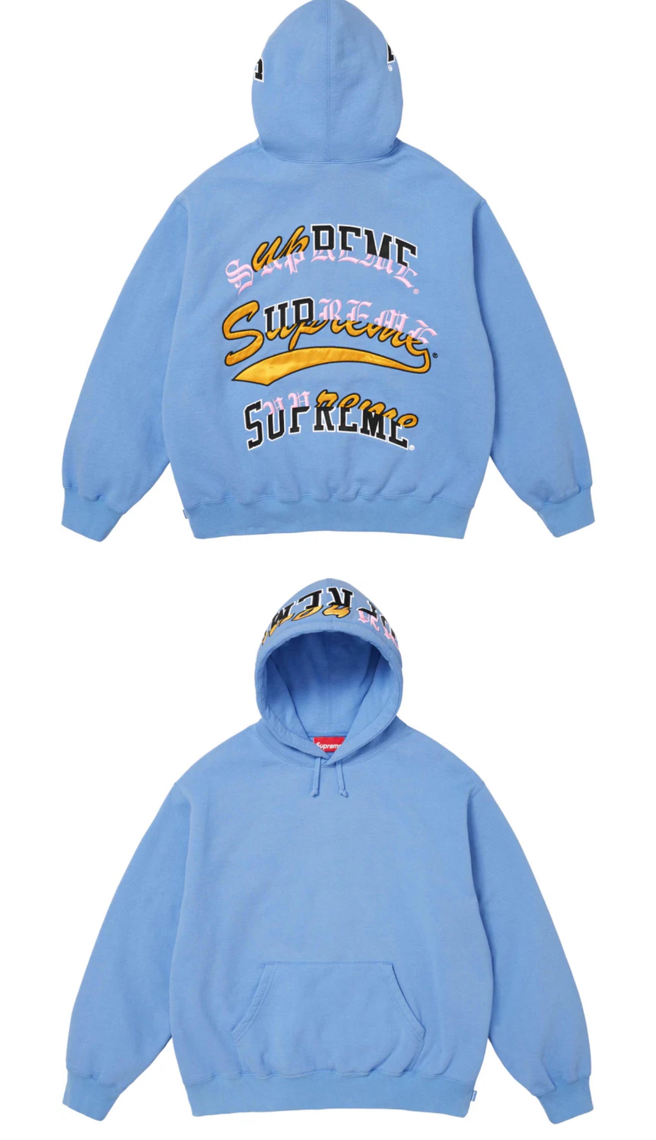 SUPREME MULTI LOGOS HOODED SWEATSHIRT LIGHT BLUE