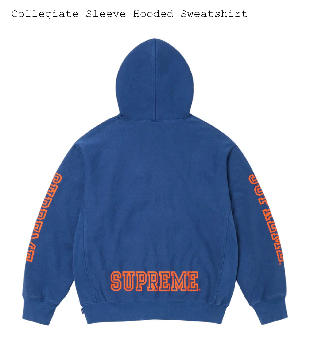 SUPREME COLLEGIATE HOODED SWEATSHIRT DARK ROYAL BLUE