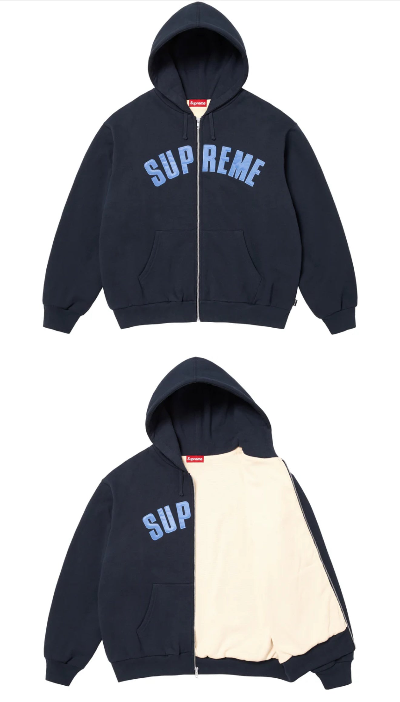 SUPREME THERMAL LINED ZIP UP HOODED SWEATSHIRT NAVY