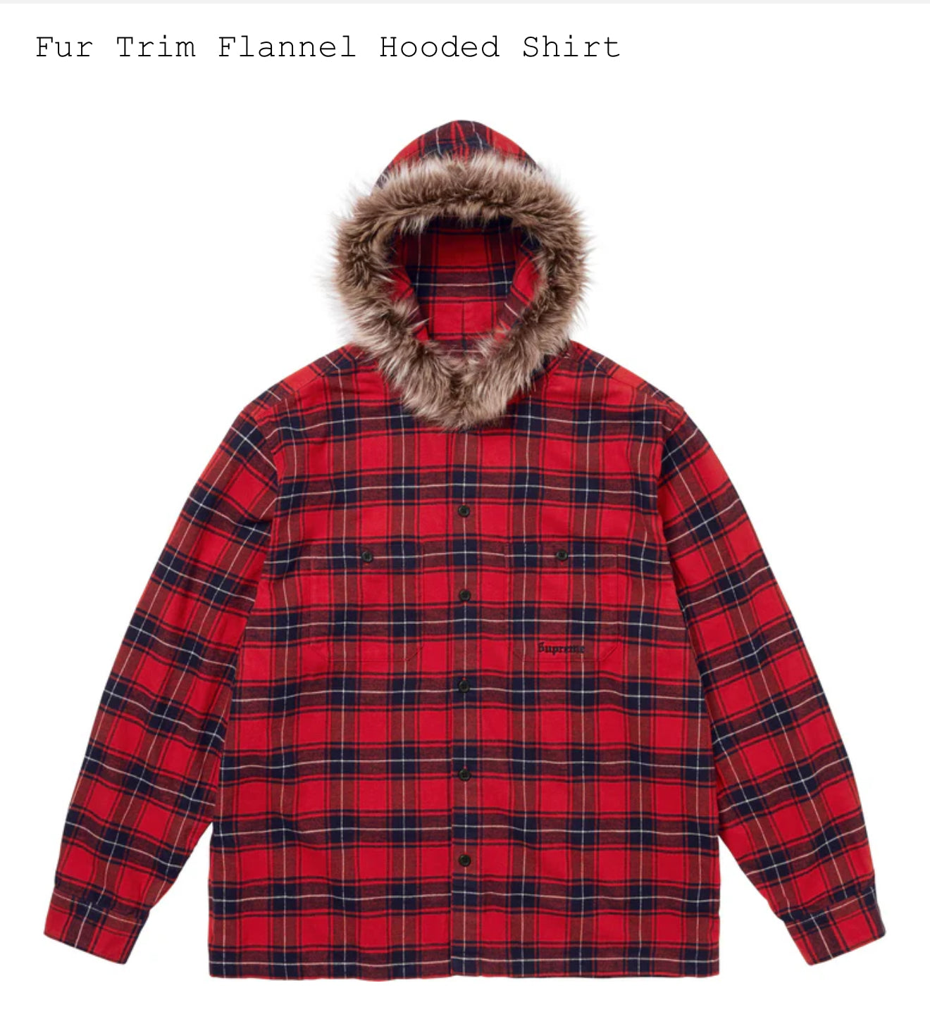 SUPREME FUR TRIMMED FLANNEL HOODED SHIRT RED