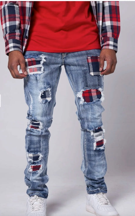 BIG & TALL RUGGED PLAID DENIM JEAM