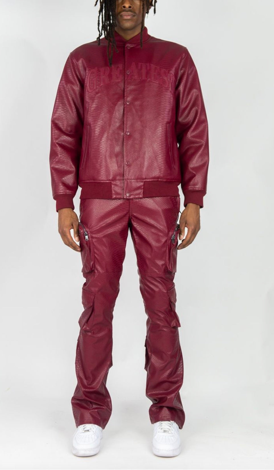 R3 CROC PU STACKED CARGO PANTS