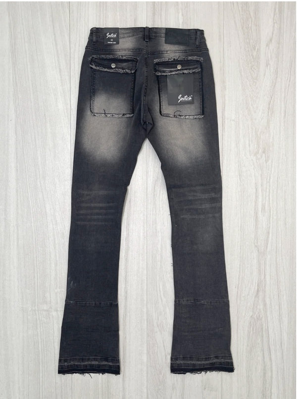 CARGO STACKED DENIM JEANS BLACK
