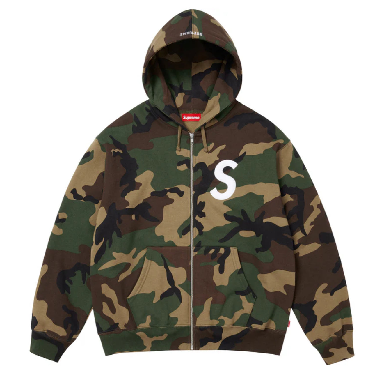 SUPREME S LOGO ZIP UP HOODED SWEATSHIRT CAMO