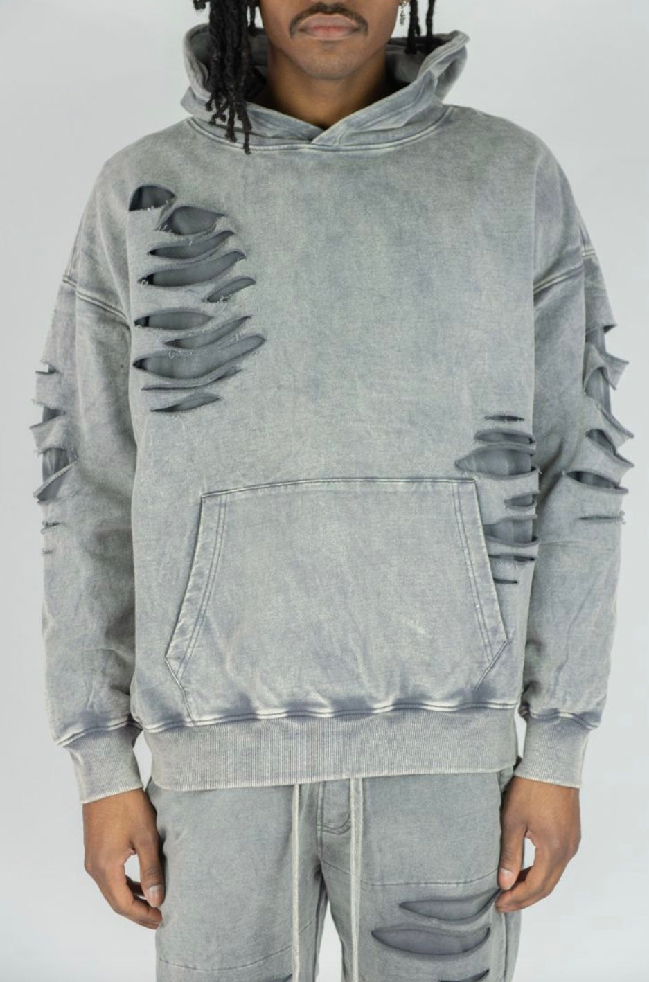 RIPPED DROPPED SHOULDER HOODIE (4 COLORS)