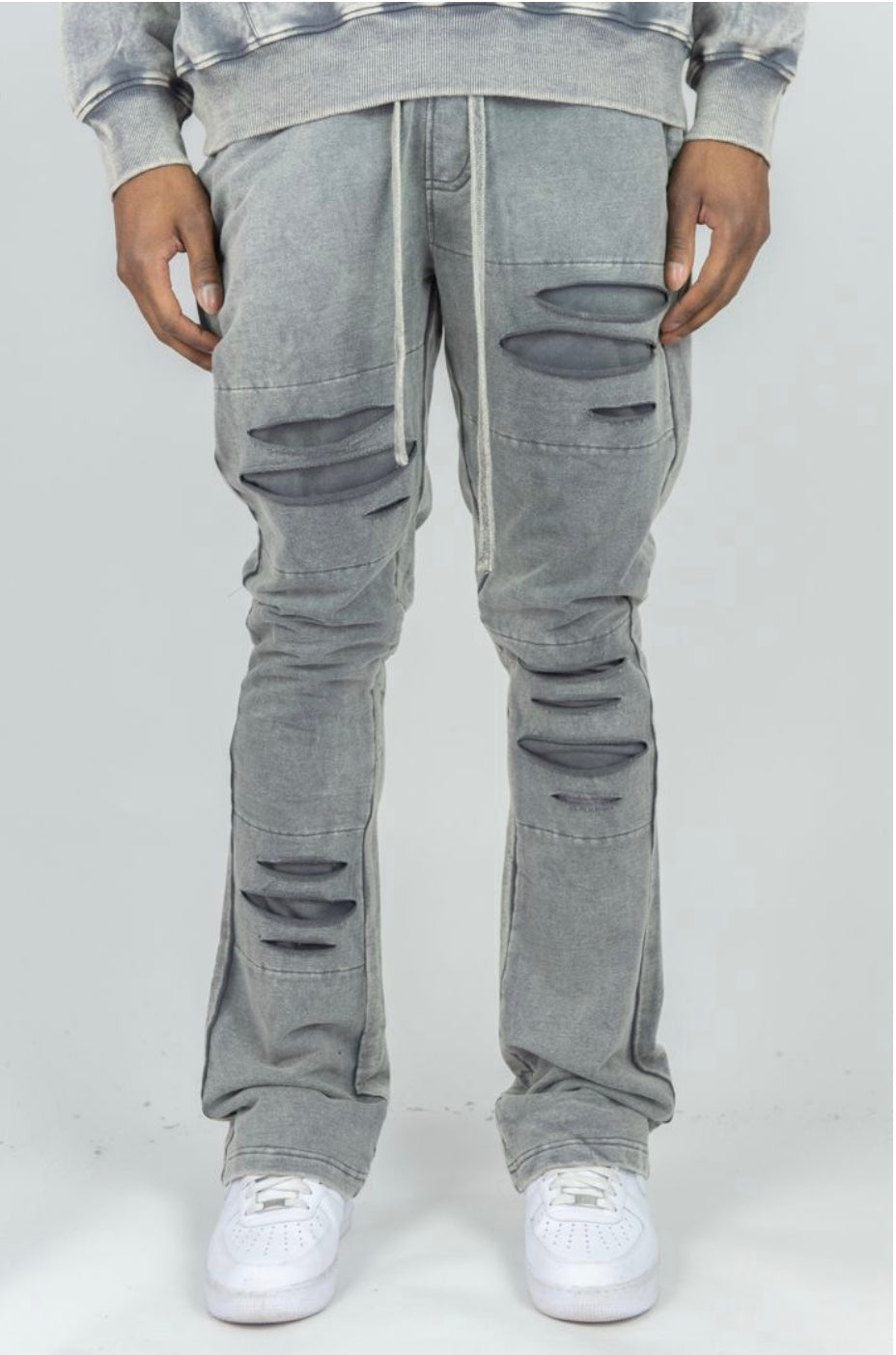 RIPPED STACKED PANTS (4 COLORS)