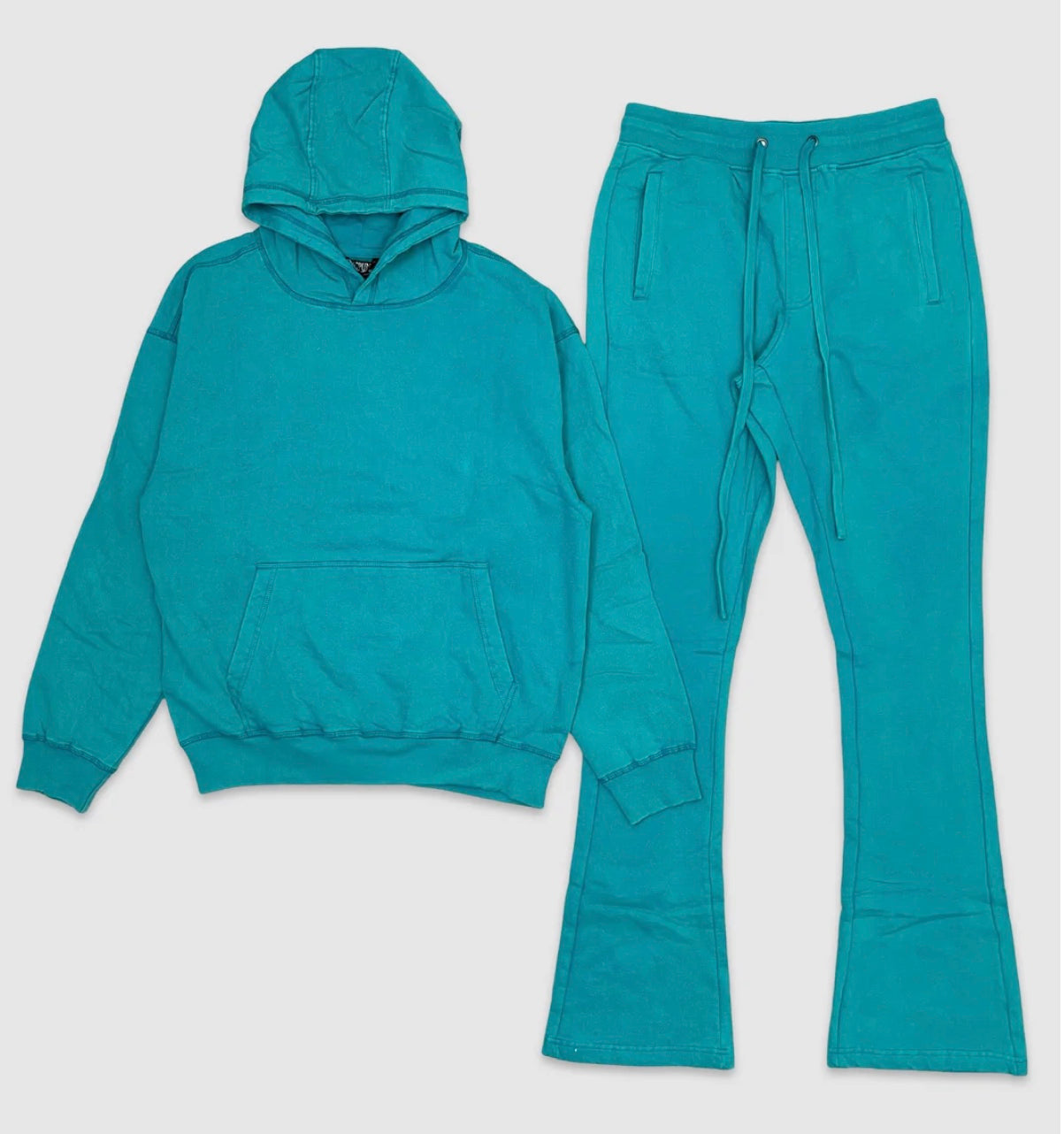ACID WASH HOODY & FLC STACKED SET TURQUOISE