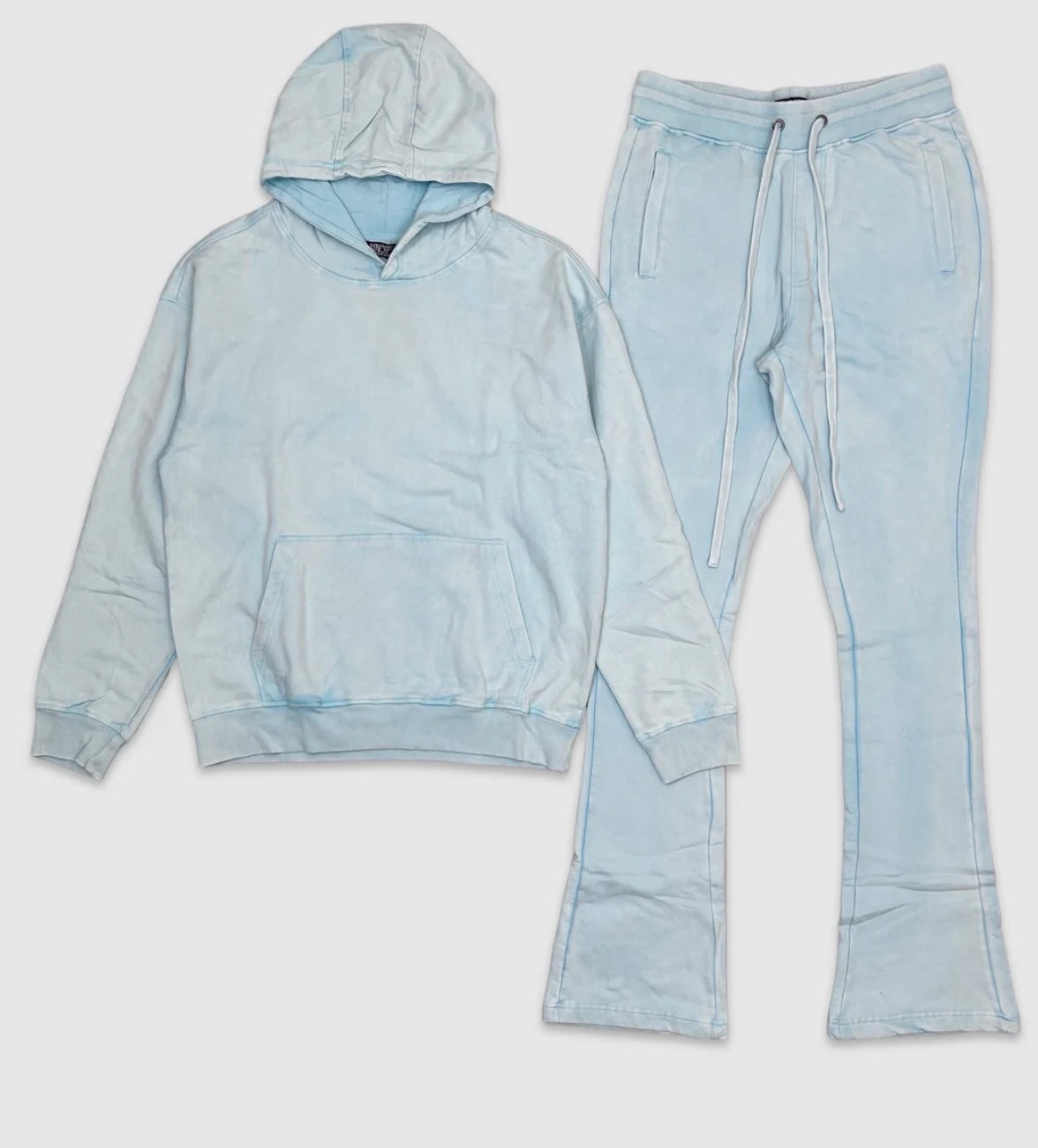 ACID WASH HOODY & FLC STACKED SET SKY BLUE