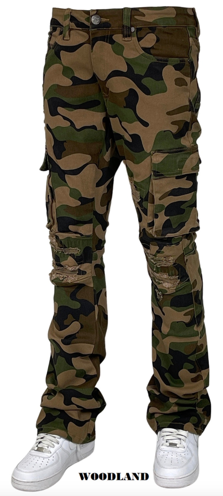 BLIND TRUST CAMO CARGO STACKED JEANS