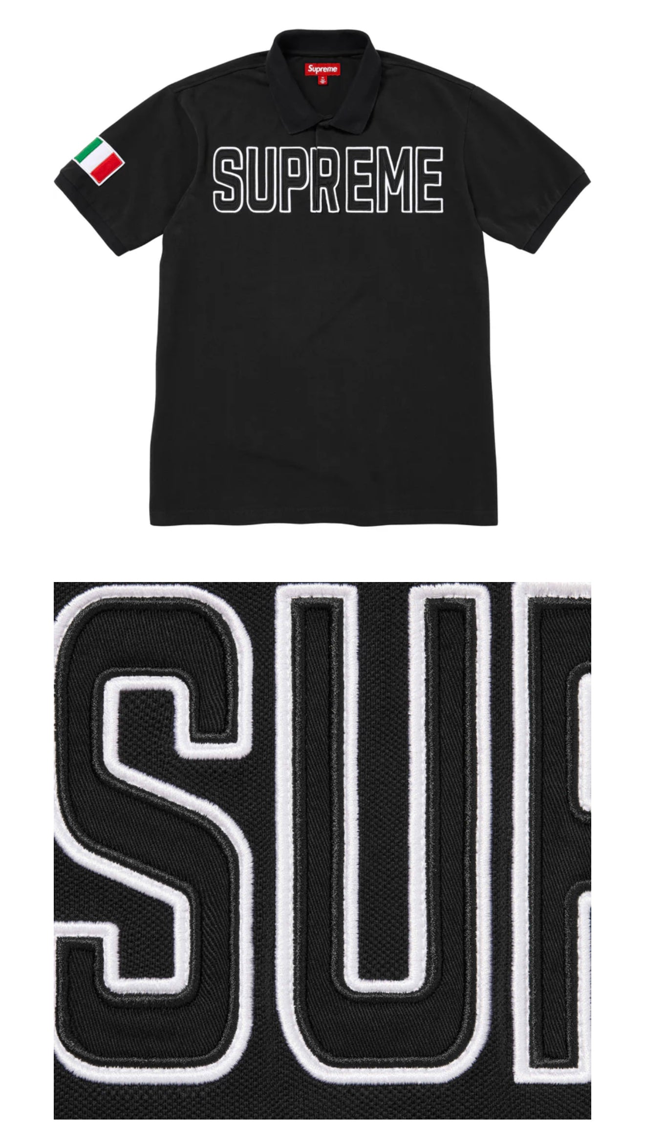 SUPREME TWILL APPLIQUÉ POLO BLACK