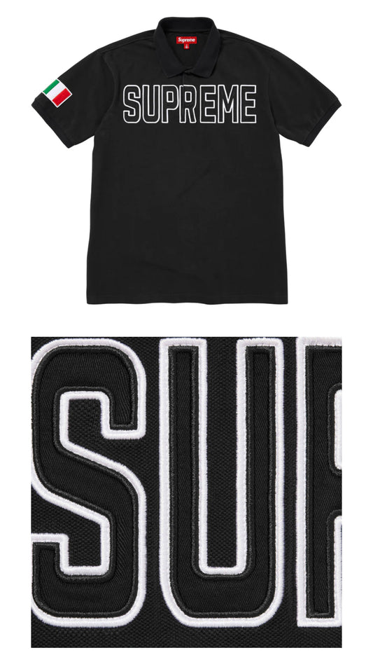 SUPREME TWILL APPLIQUÉ POLO BLACK