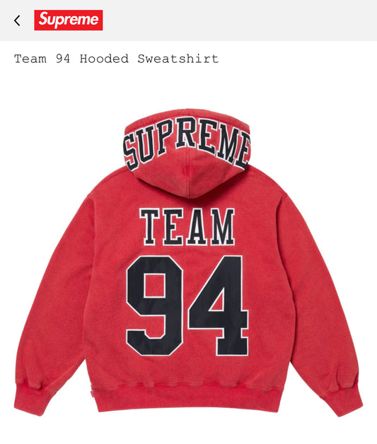 SUPREME TEAM 94 HOODED SWEATSHIRT RED