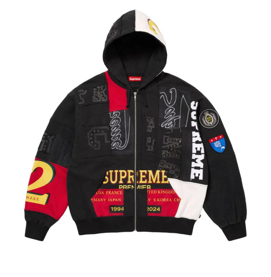 SUPREME PATCHWORK ZIP UP SWEATSHIRT BLACK
