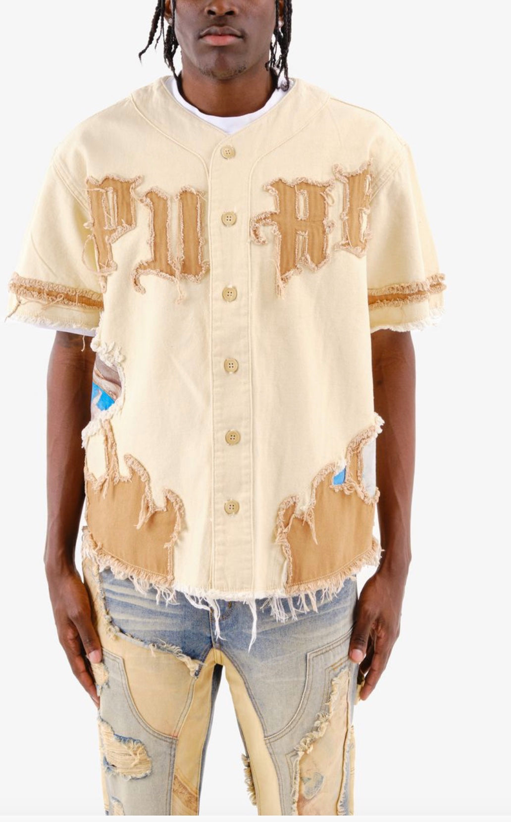 RIP & TEARS BASEBALL APPLIQUÉ JERSEY OFF WHITE