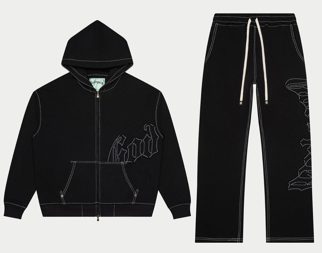 GODSPEED  BLACK l/WHITE STITCHING  SWEATSUIT