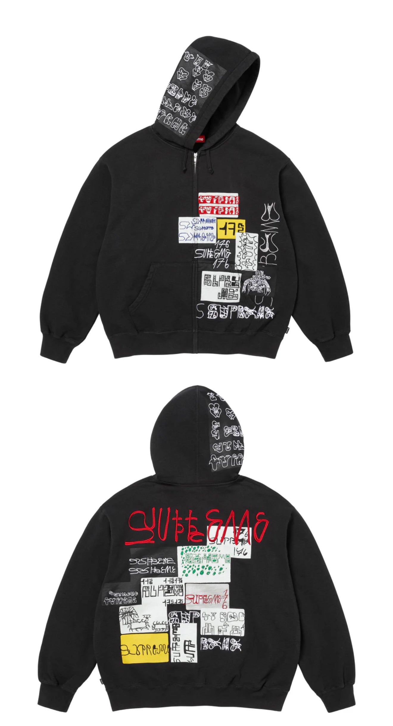 176 SUPREME ZIP UP  HOODED SWEATSHIRT BLACK