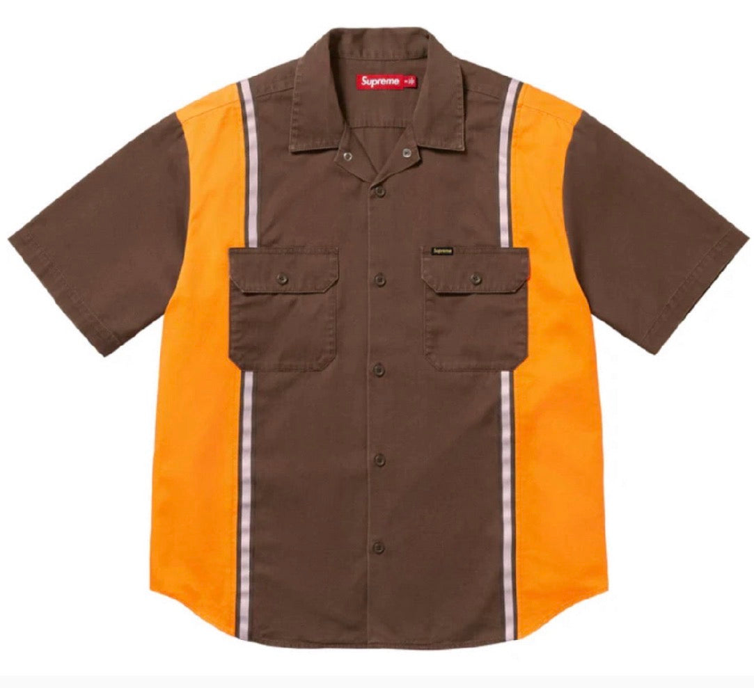 SUPREME STRIPE WORK SHIRT BROWN/YELLOW