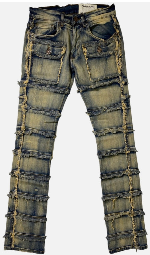 BIG&TALL FWRD DENIM PATCHWORK STACKED JEANS (5 COLORS AVAILABLE)