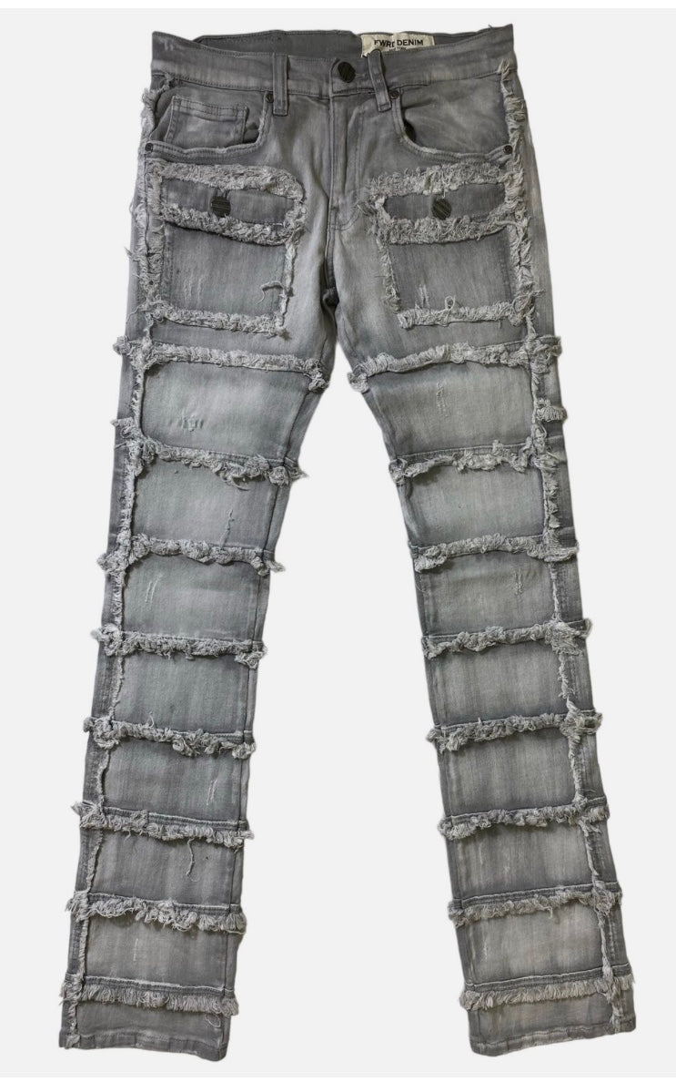 BIG&TALL FWRD DENIM PATCHWORK STACKED JEANS (5 COLORS AVAILABLE)