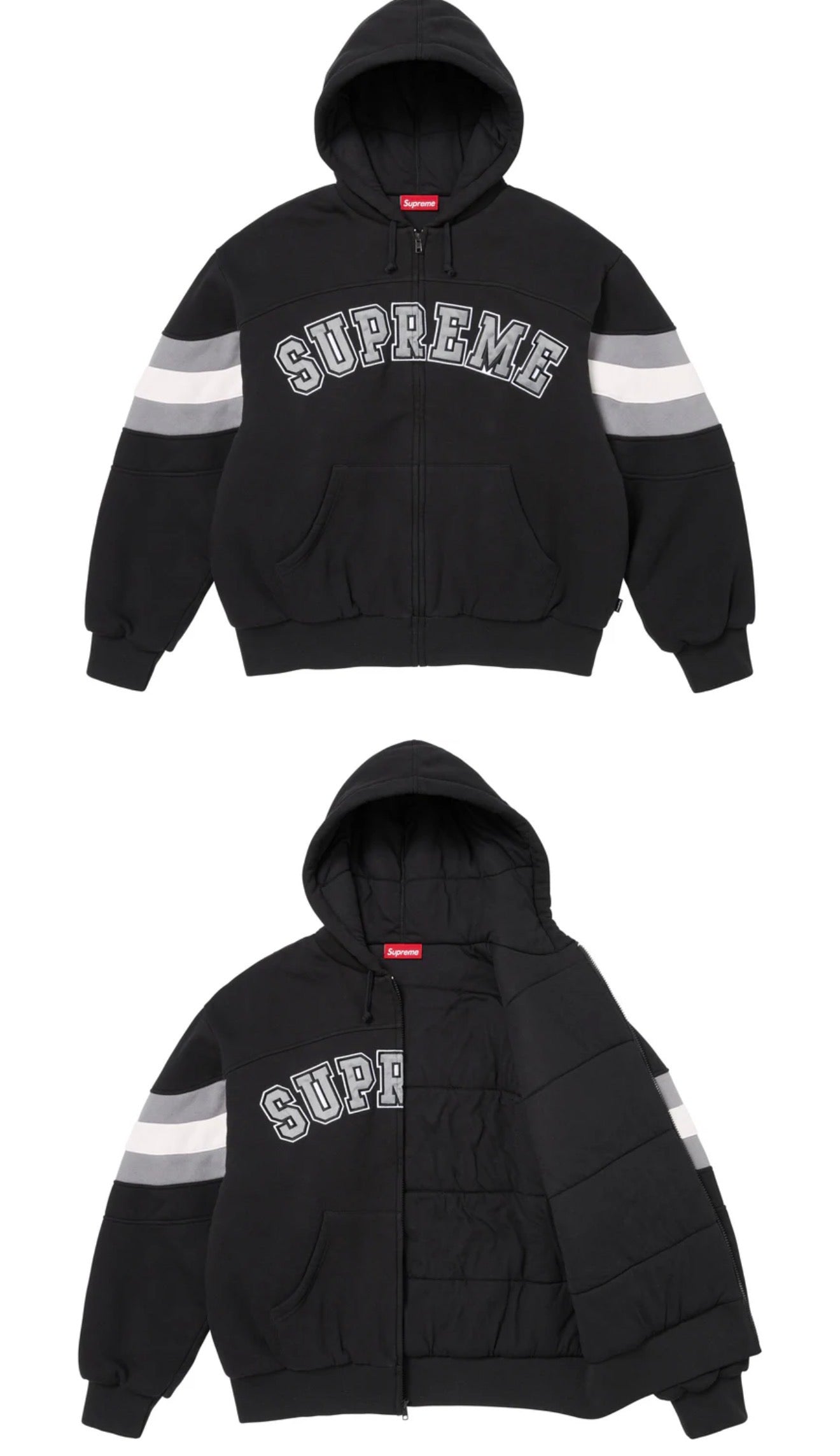 SUPREME FILLED ZIP UP HOODED SWEATSHIRT BLACK
