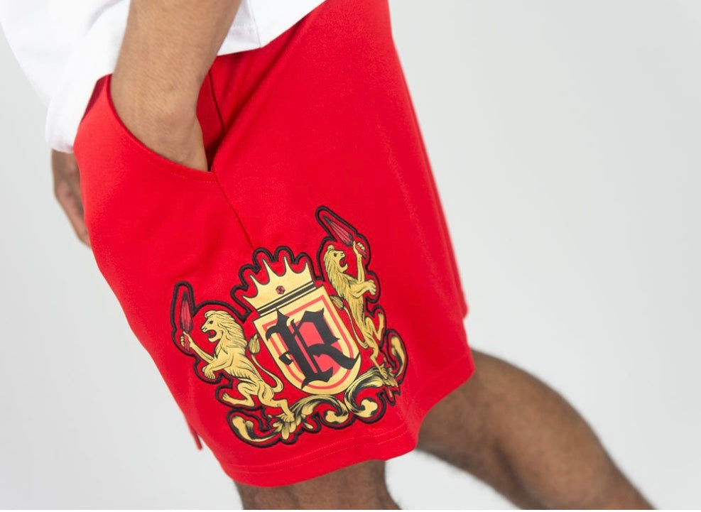 BIG & TALL LION CREST JERSEY SHORTS RED