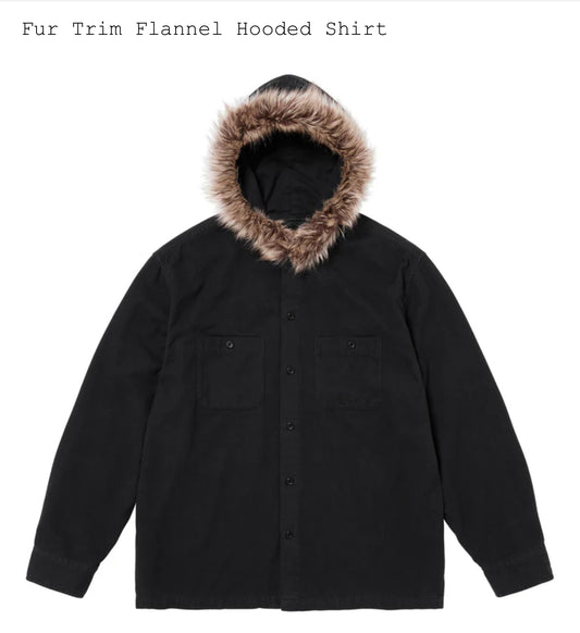 SUPREME FUR TRIMMED FLANNEL HOODED SHIRT BLACK