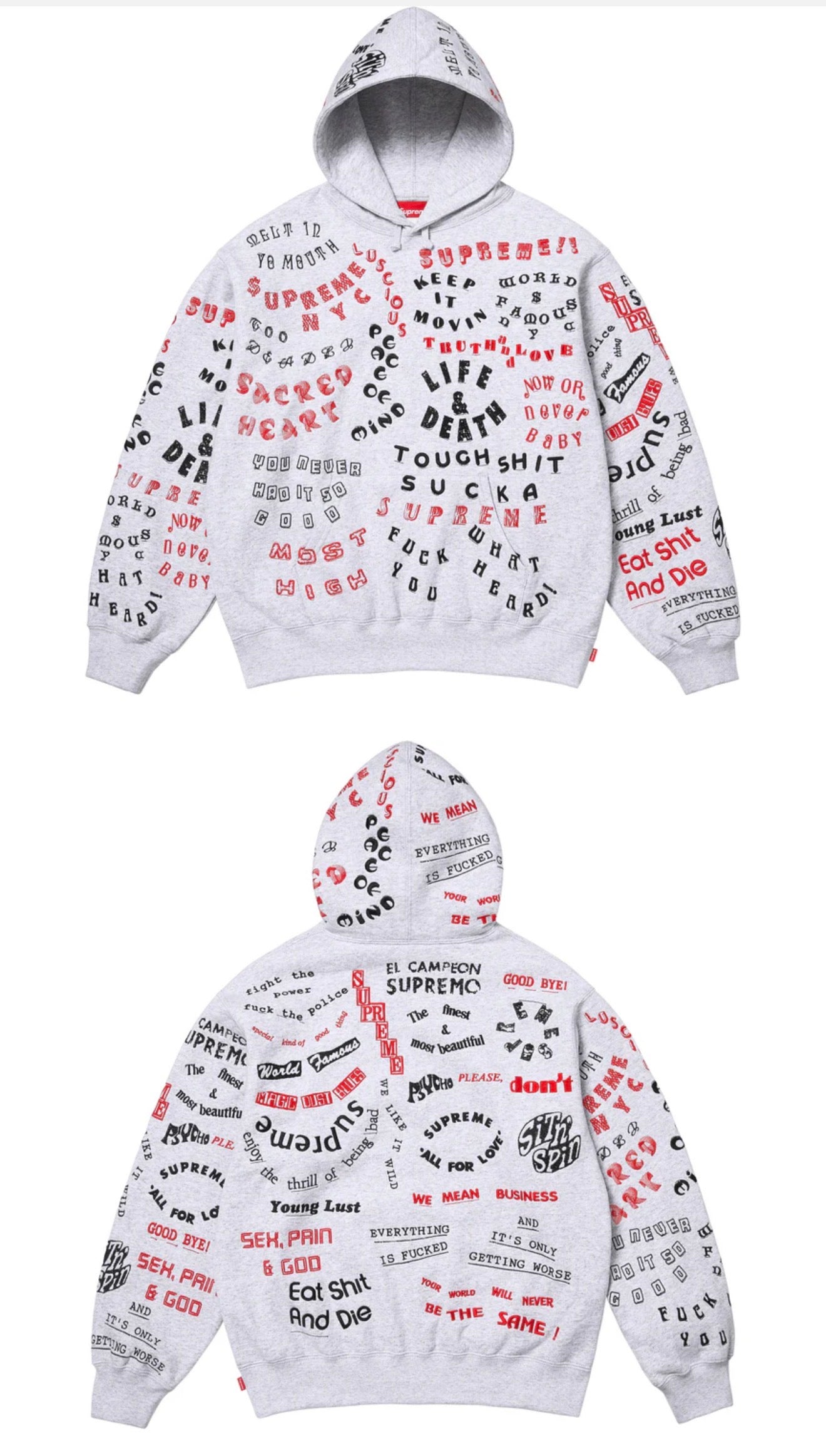 SUPREME TOO DEADLY HOODED SWEATSHIRT ASH GREY