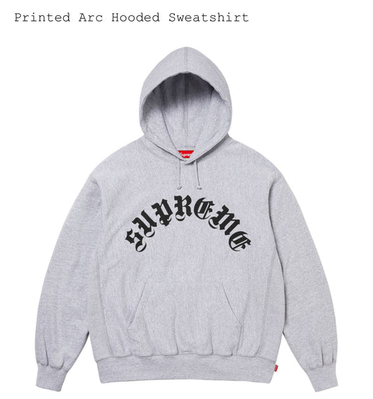 SUPREME PRINTED ARC HOODED SWEATSHIRT HEATHER GREY