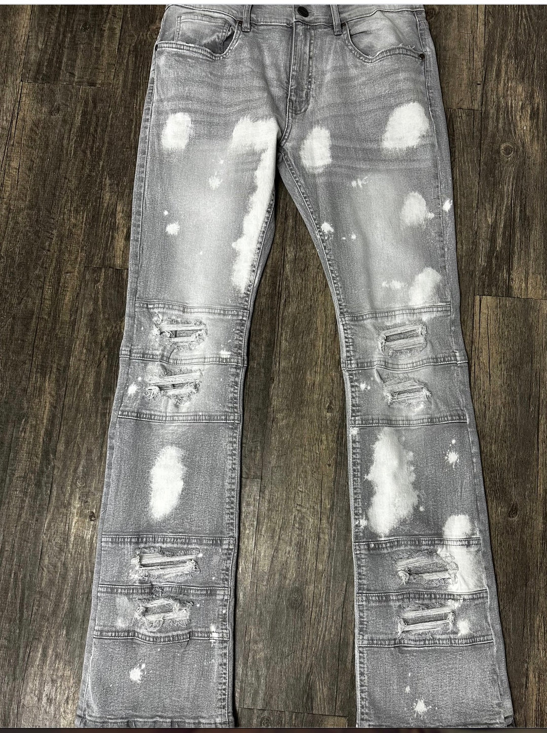 FWRD DENIM GRAY SLPASH STACKED JEANS