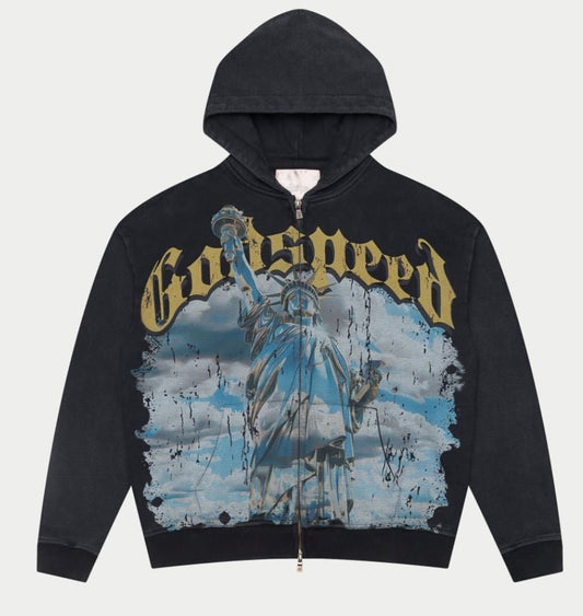 GODSPEED CHROME LIBERTY ZIP UP HOODIE BLACK