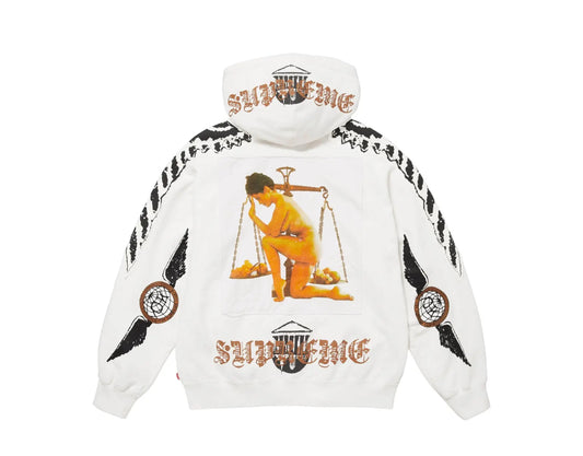 SUPREME WINGS ZIP UP  HOODED SWEATSHIRT WHITE