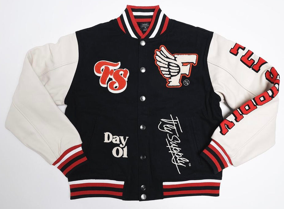 FLY SUPPLY MANIFEST VARSITY JACKET