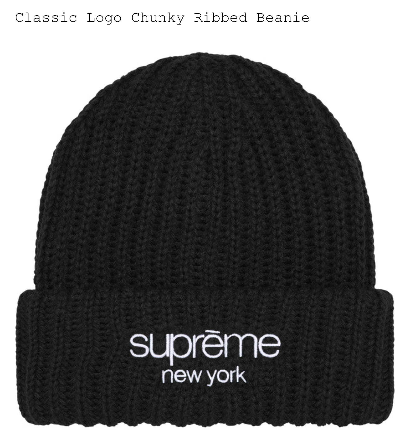 SUPREME CLASSIC LOGO CHUNKY RIBBED BEANIE BLACK