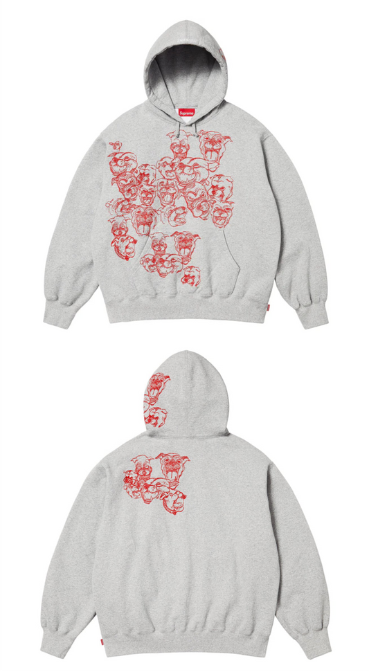 SUPREME PIT BULLS EMBROIDERED HOODIE GRAY