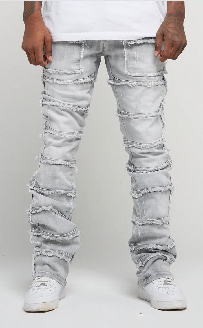 FWRD DENIM PATCHWORK STACKED DENIM JEANS (2 COLORS AVAILABLE)