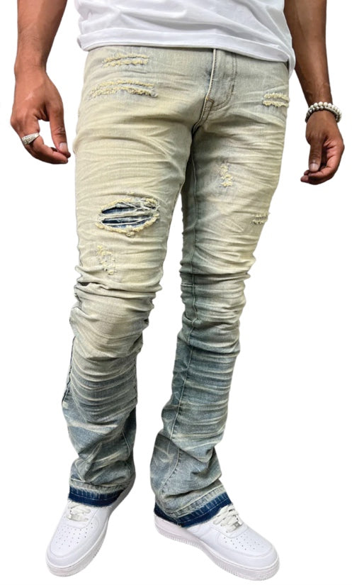 RIP & REPAIR STACKED JEANS AZURE