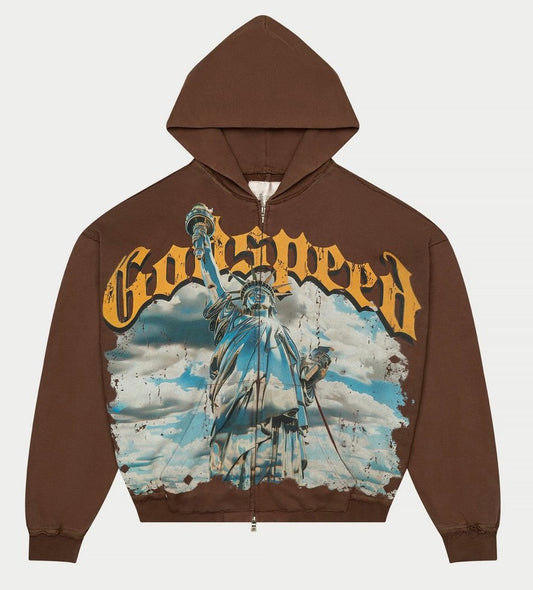 GODSPEED CHROME LIBERTY ZIP UP HOODIE BROWN