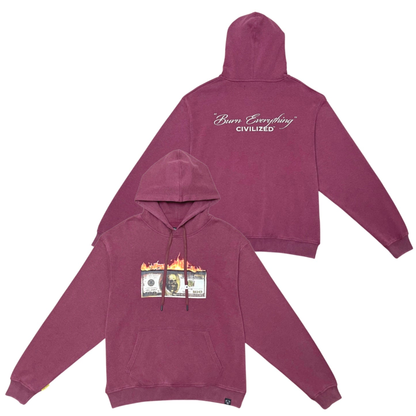 CIVILIZED BURGUNDY BURNING MONEY HOODIE