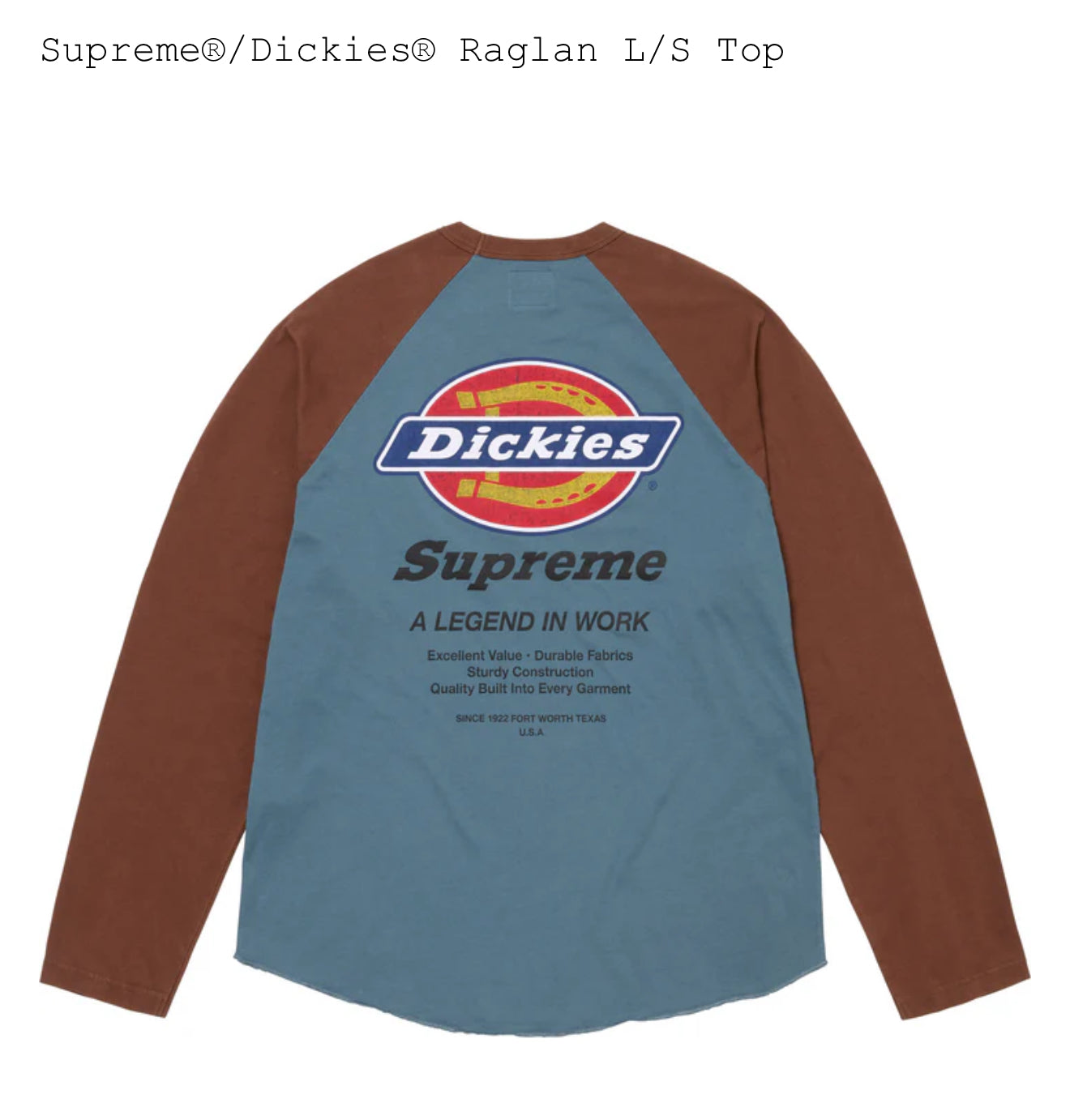 SUPREME/DICKIES RAGLAN L/S TOP DARK SLATE