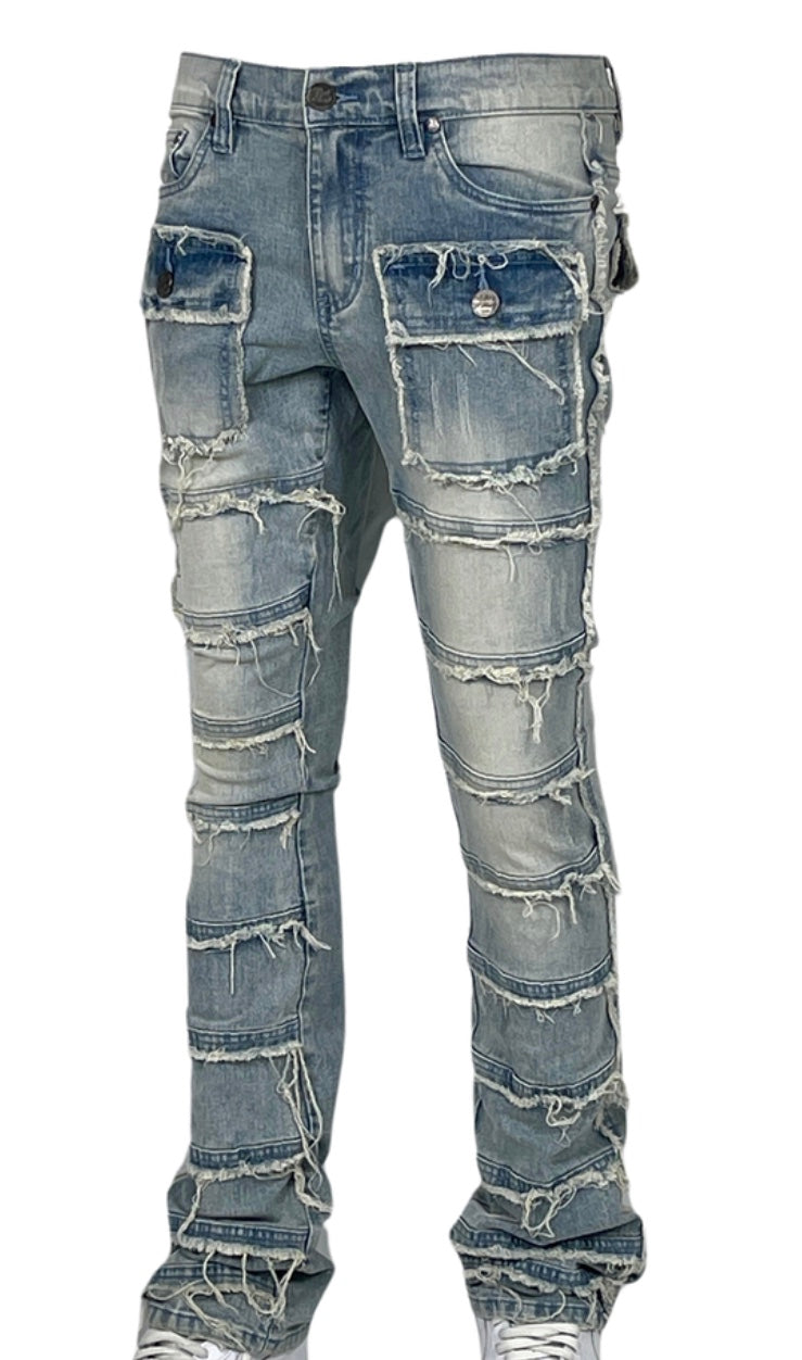 BLIND TRUST FRAYED STACKED JEANS TOPAZ BLUE