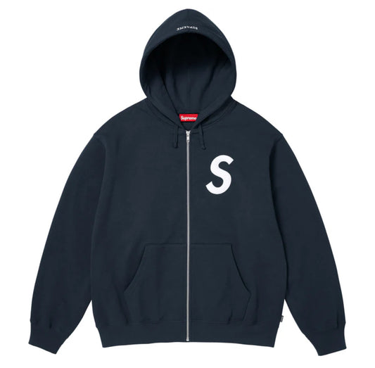 SUPREME S LOGO  ZIP UP  HOODED SWEATSHIRT NAVY